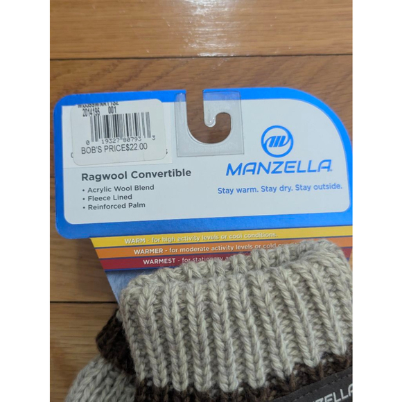 Manzella NWT Convertible Ragwool Knit Blend Gloves One Size Beige Brown - Picture 3 of 5